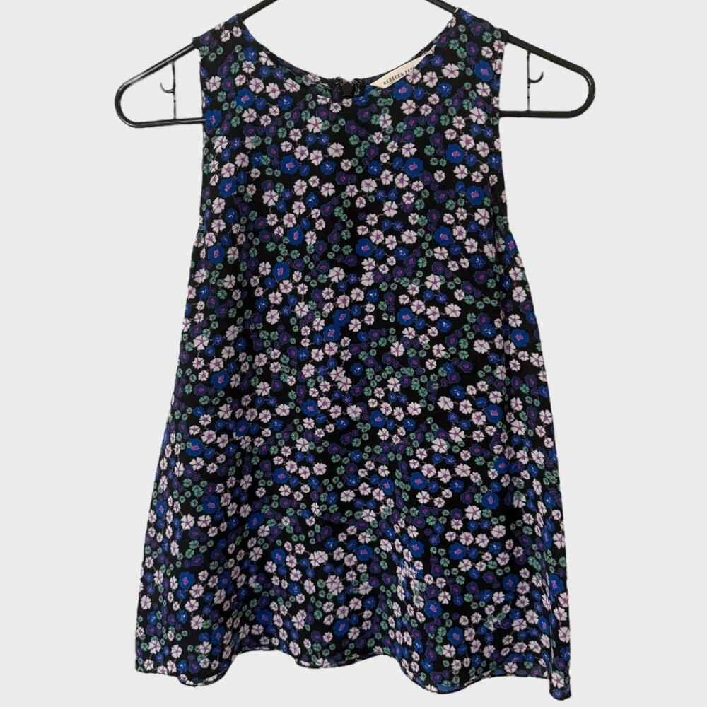 Rebecca Taylor Juliet Floral Silk Tank Top Black & Purple Women's Size 8